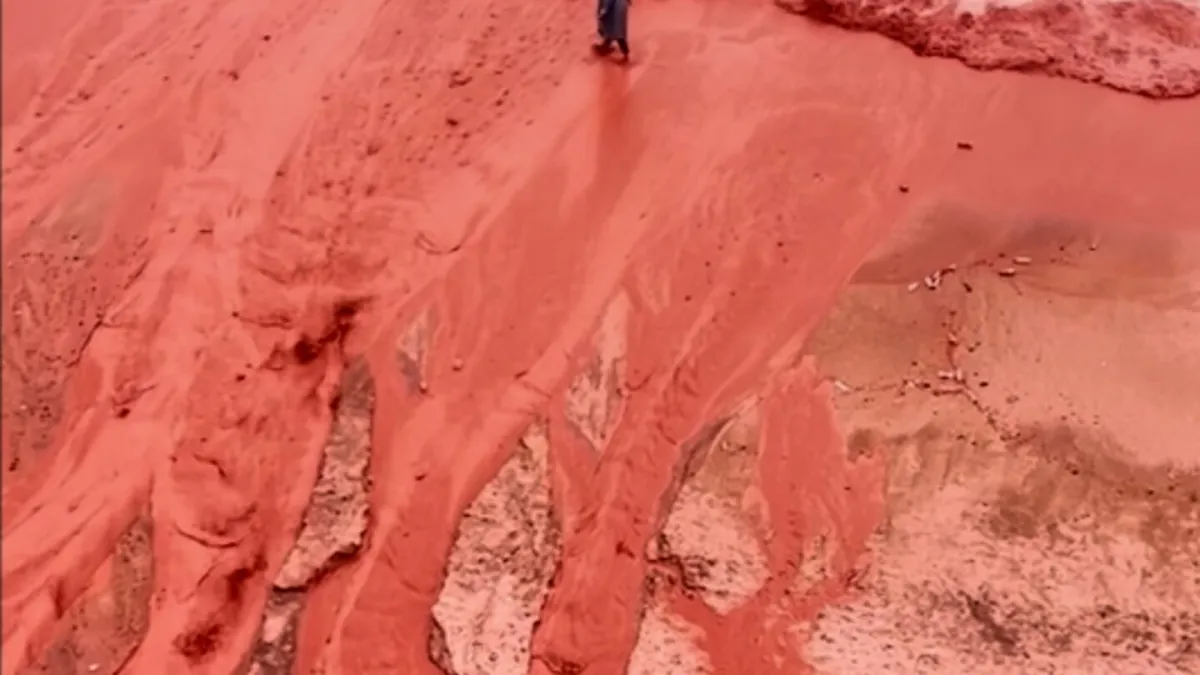 باران امسال برای اولین بار در جزیره هرمز ایران منظره زرشکی را خلق کرد